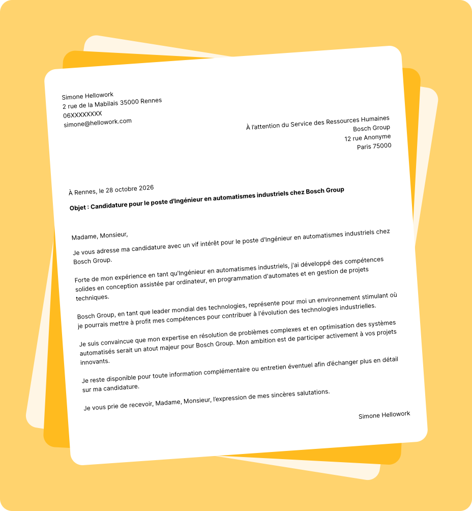Exemple lettre de motivation Bosch Group