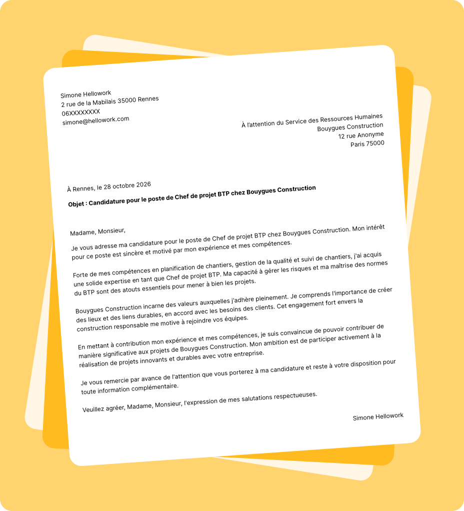 Exemple lettre de motivation Bouygues Construction