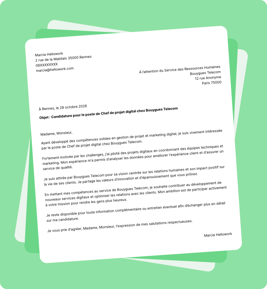 Exemple lettre de motivation Bouygues Telecom