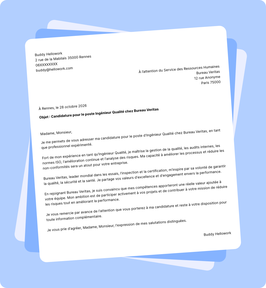 Exemple lettre de motivation Bureau Veritas