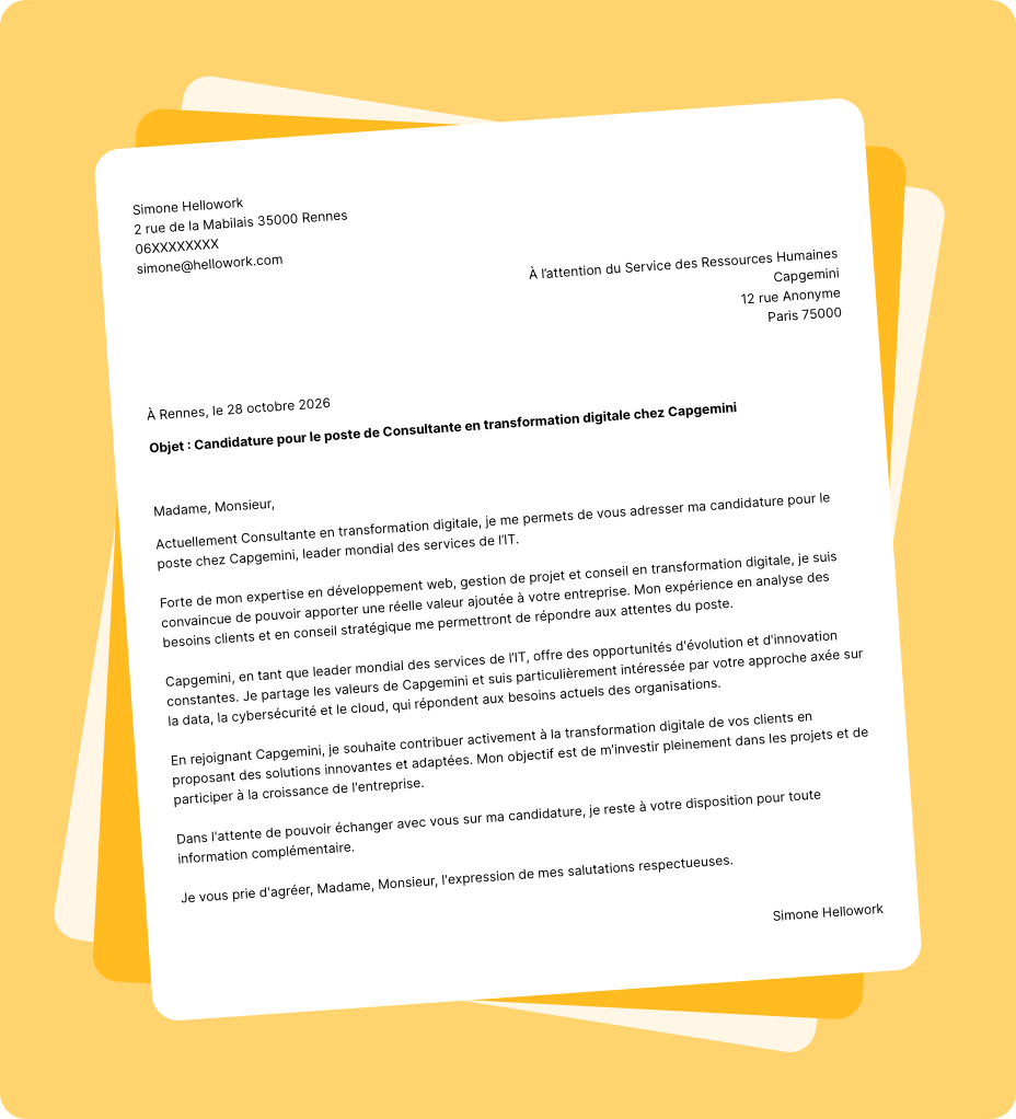 Exemple lettre de motivation Capgemini