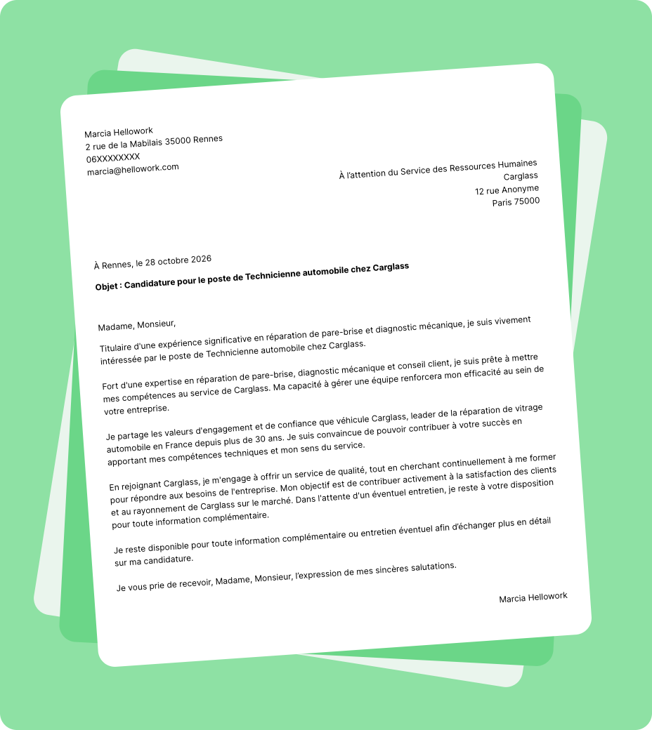 Exemple lettre de motivation Carglass