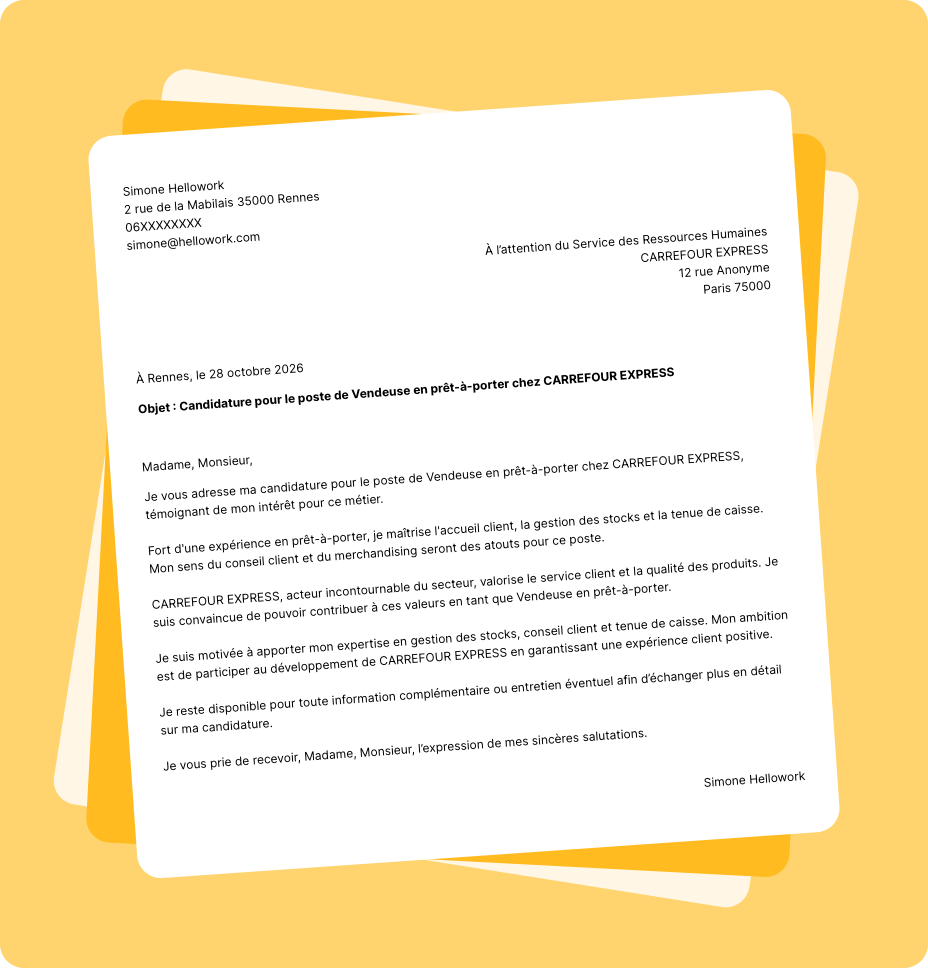 Exemple lettre de motivation CARREFOUR EXPRESS