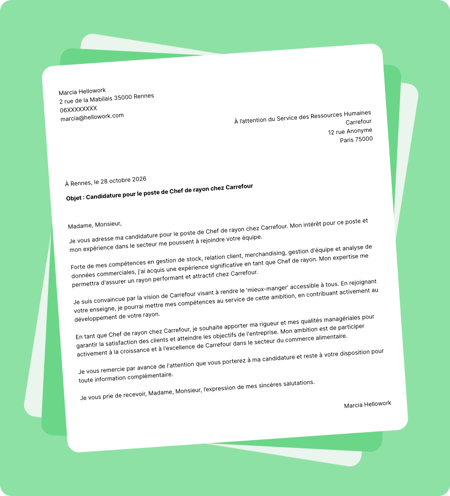 Exemple lettre de motivation Carrefour