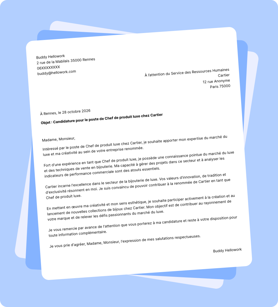 Exemple lettre de motivation Cartier