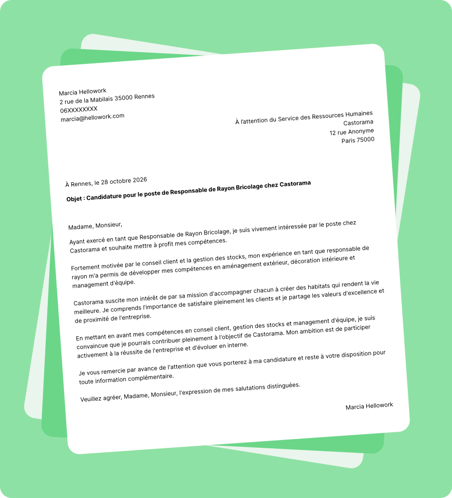 Exemple lettre de motivation Castorama