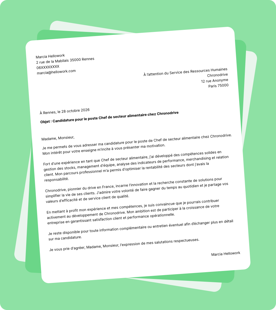Exemple lettre de motivation Chronodrive