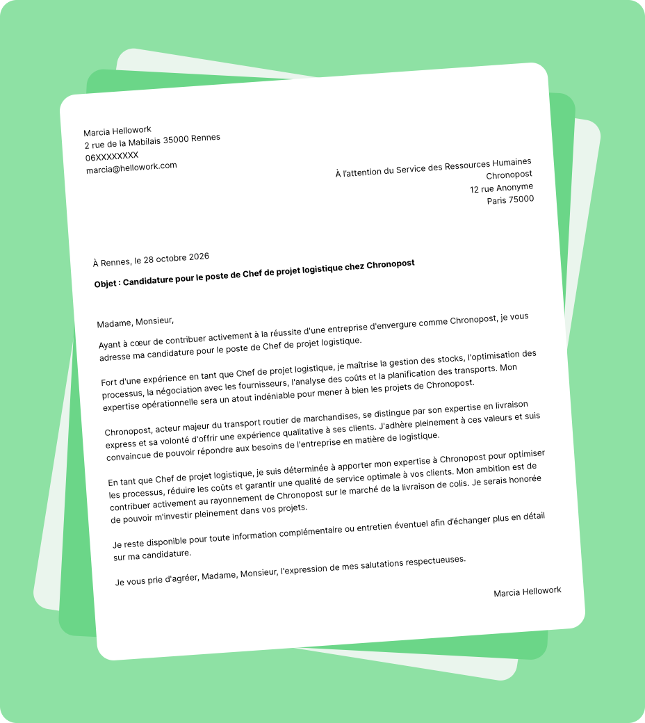 Exemple lettre de motivation Chronopost