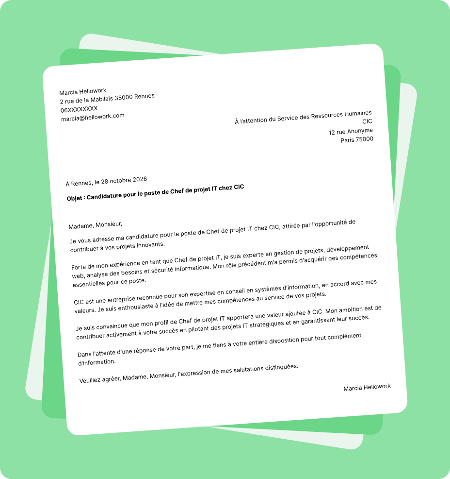 Exemple lettre de motivation CIC