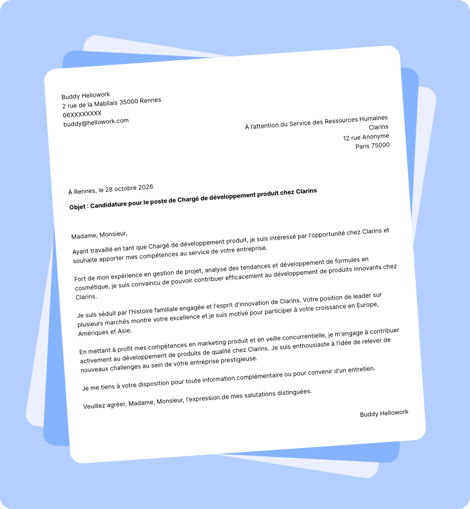 Exemple lettre de motivation Clarins