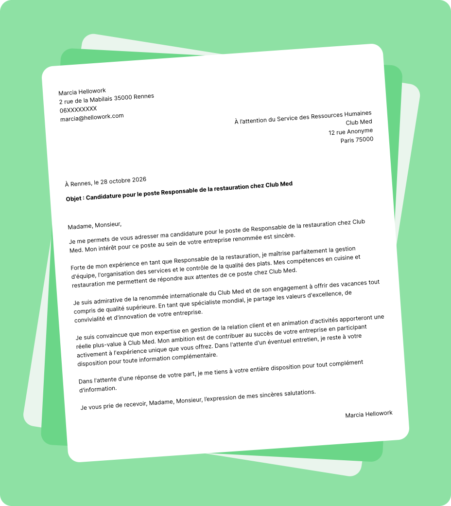 Exemple lettre de motivation Club Med