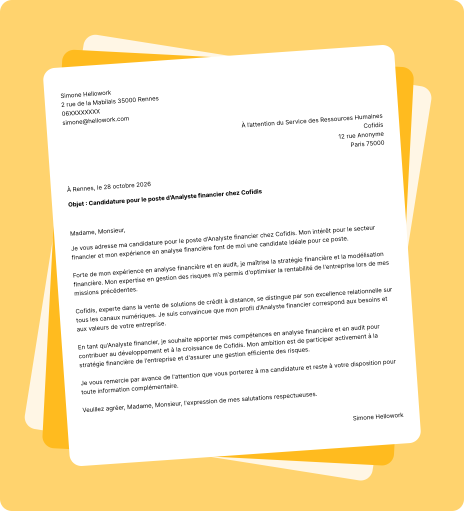 Exemple lettre de motivation Cofidis