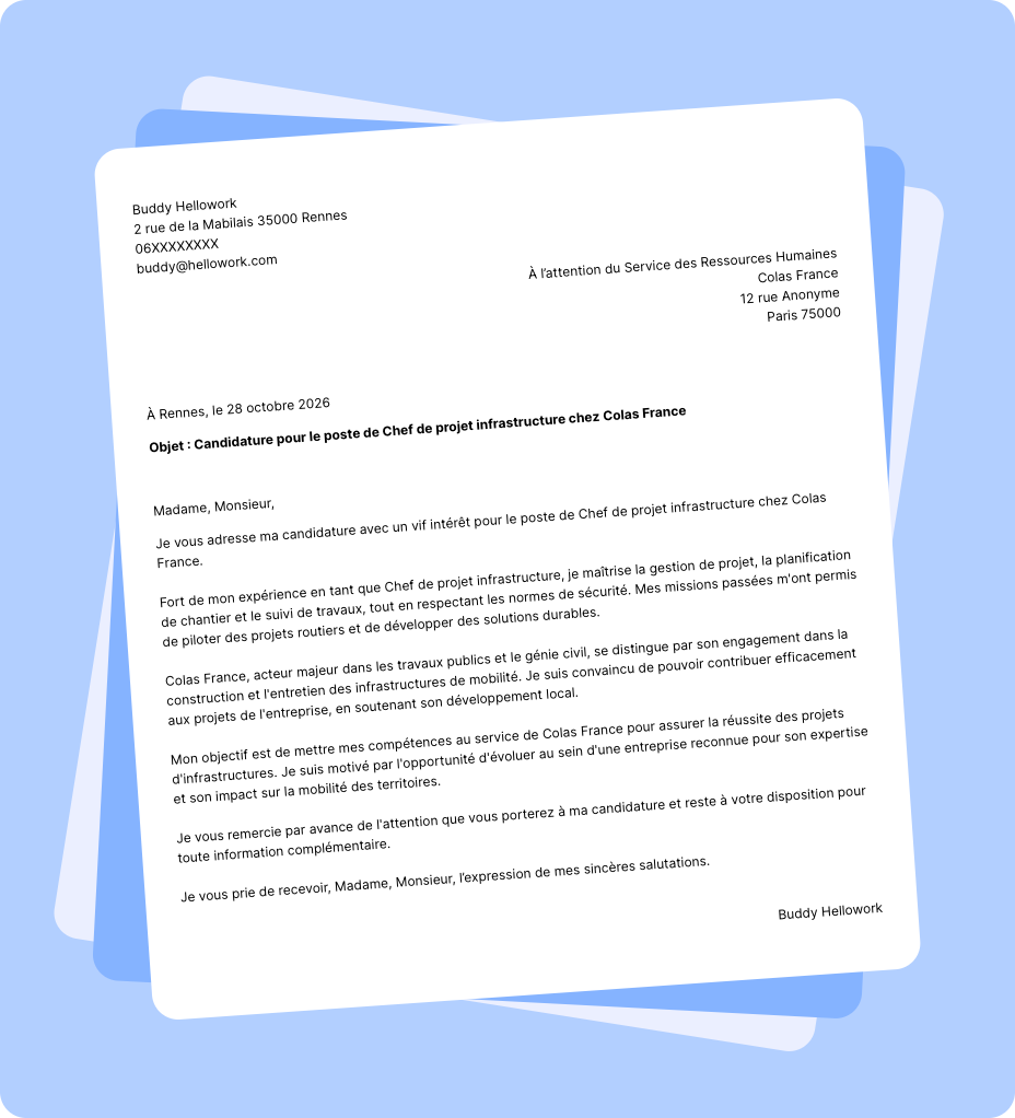 Exemple lettre de motivation Colas France