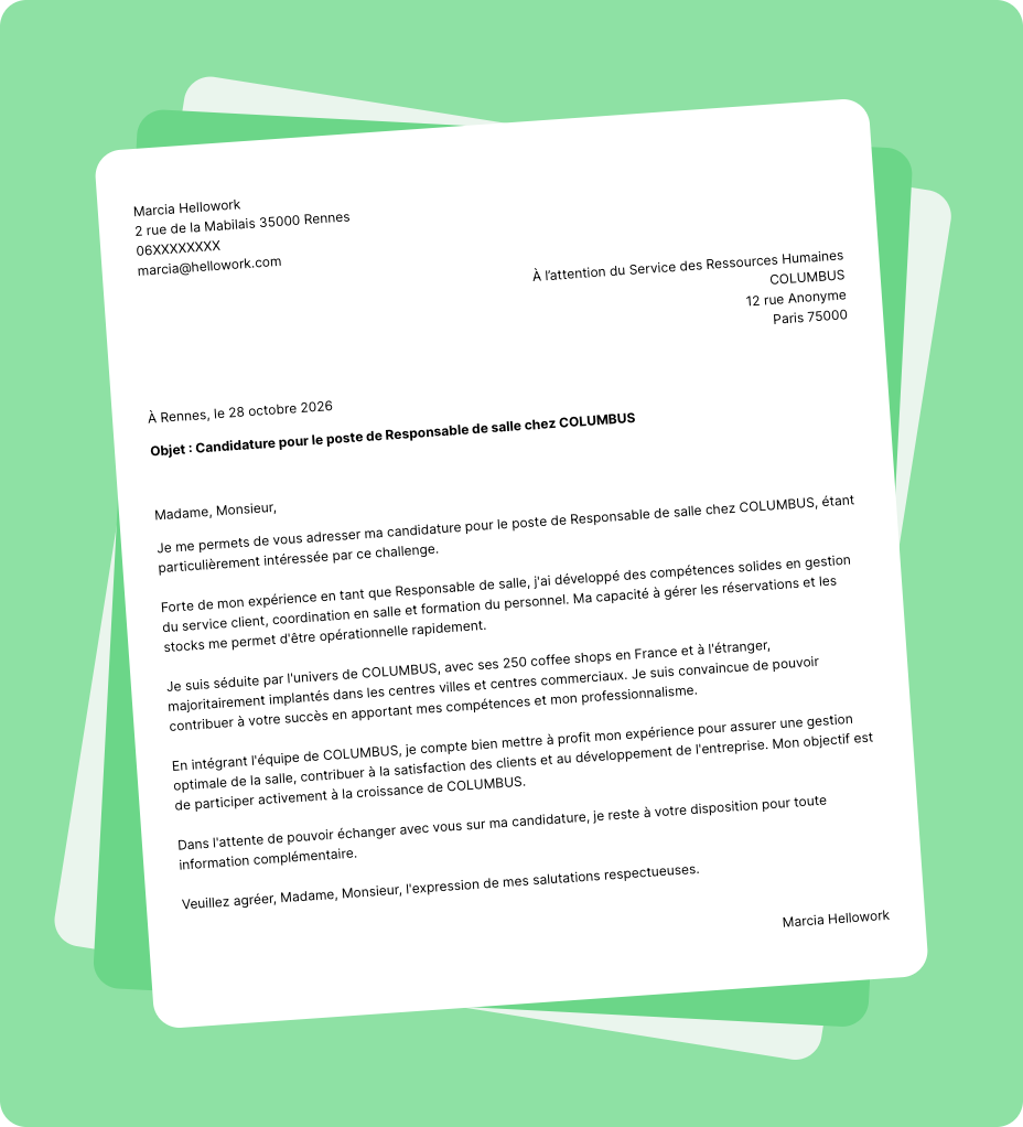 Exemple lettre de motivation COLUMBUS