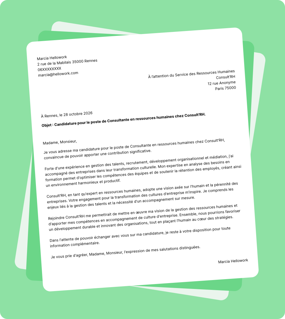 Exemple lettre de motivation Consult'RH