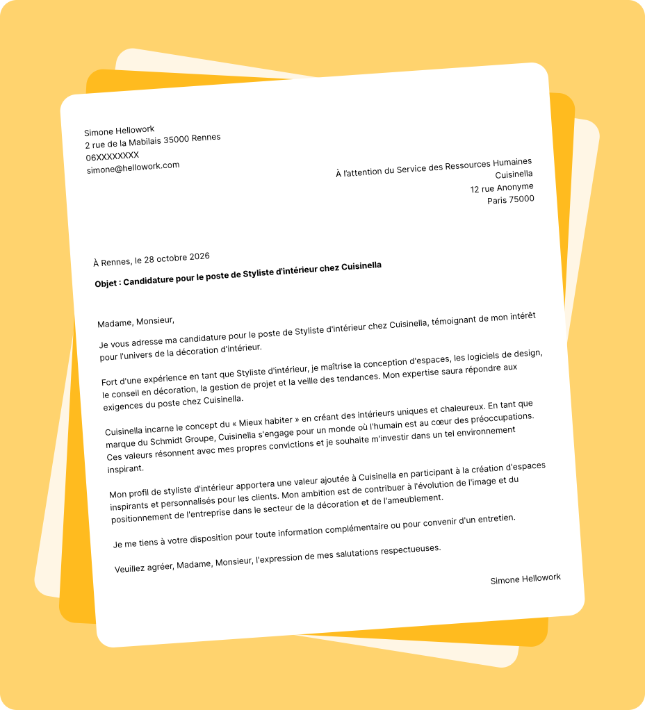 Exemple lettre de motivation Cuisinella