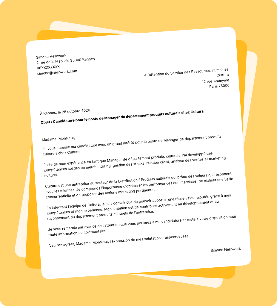 Exemple lettre de motivation Cultura