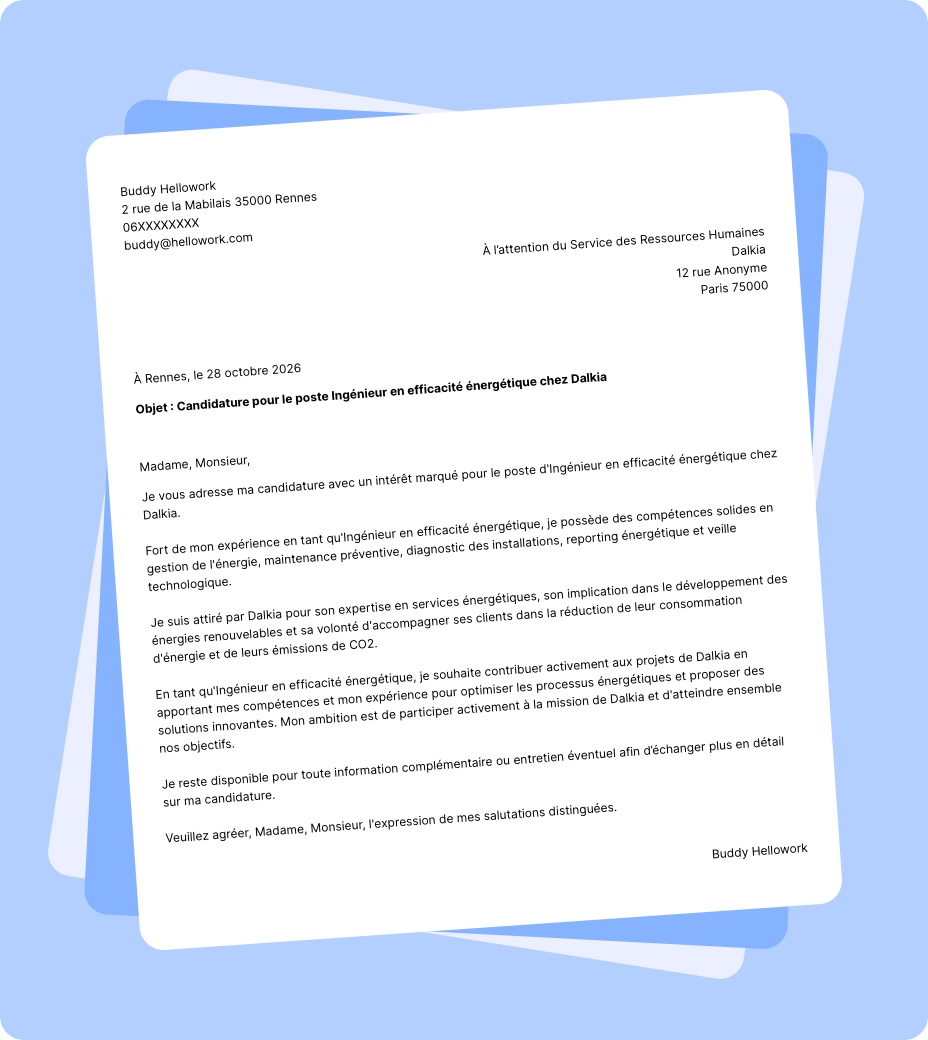 Exemple lettre de motivation Dalkia