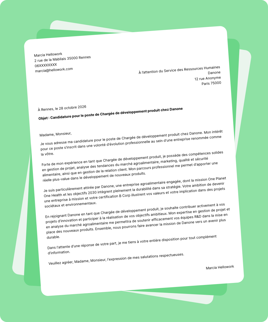 Exemple lettre de motivation Danone
