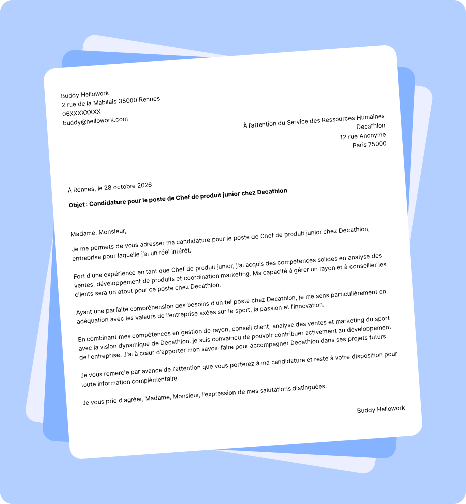 Exemple lettre de motivation Decathlon