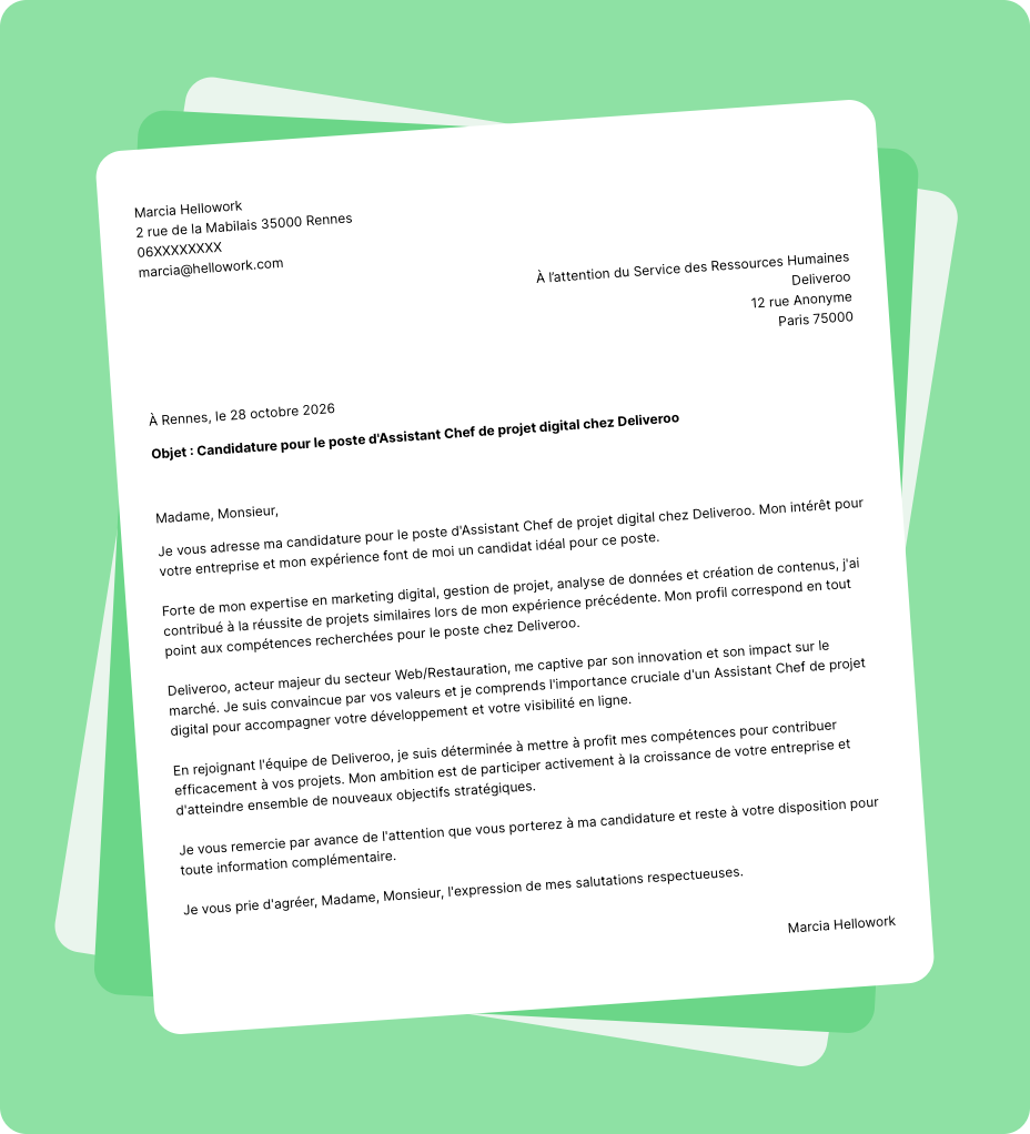 Exemple lettre de motivation Deliveroo