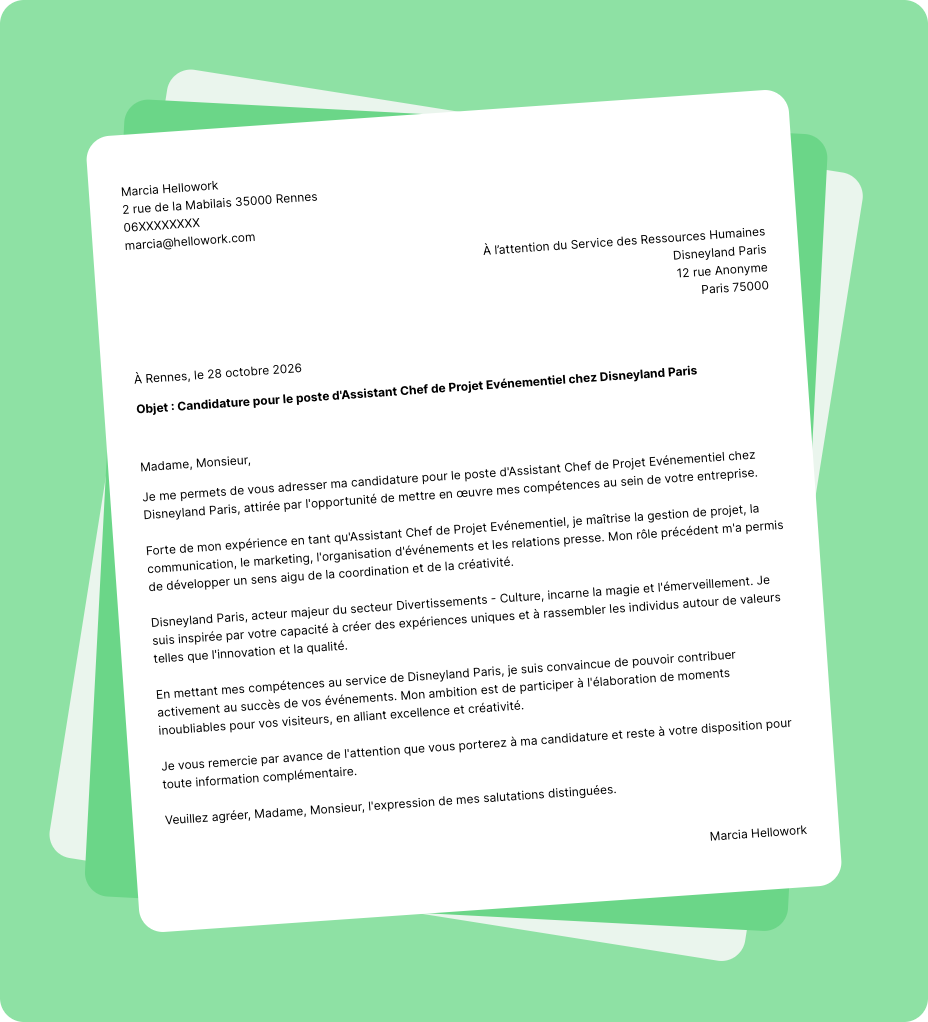 Exemple lettre de motivation Disneyland Paris