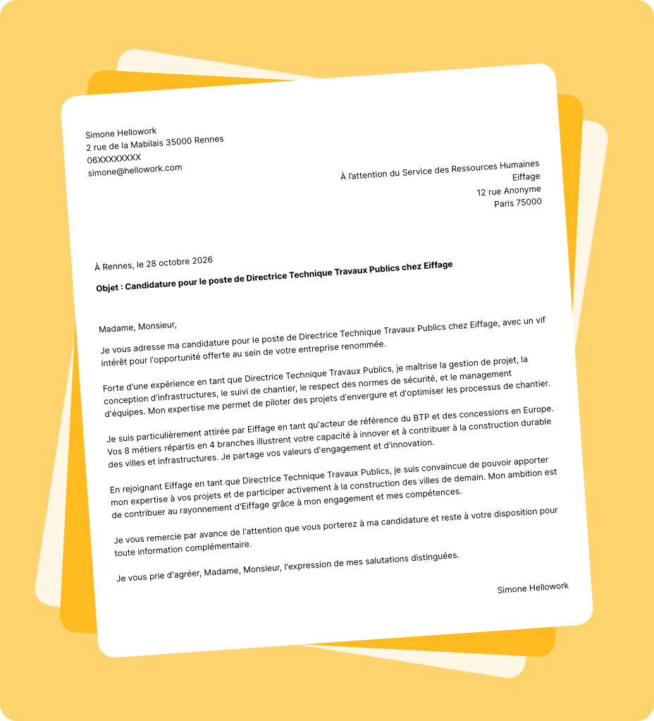 Exemple lettre de motivation Eiffage