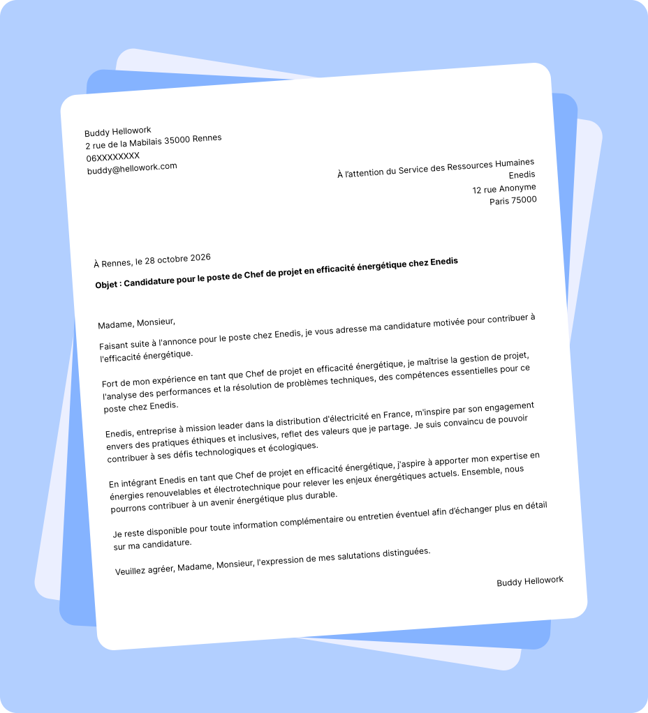 Exemple lettre de motivation Enedis