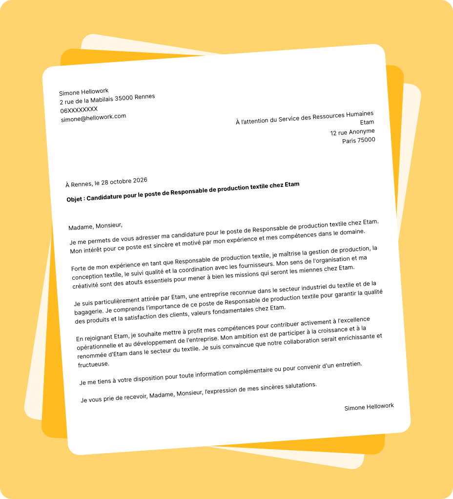 Exemple lettre de motivation Etam