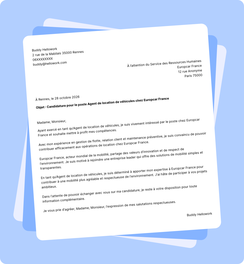 Exemple lettre de motivation Europcar France