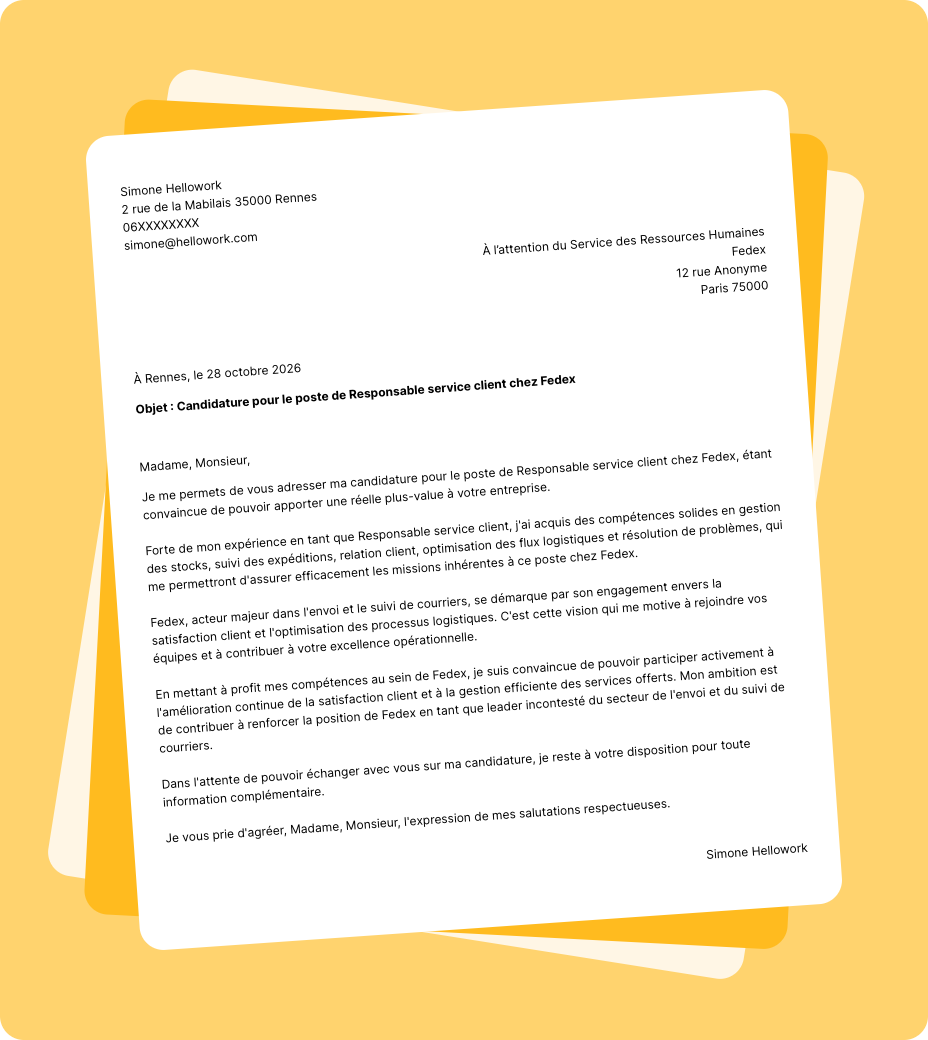 Exemple lettre de motivation Fedex