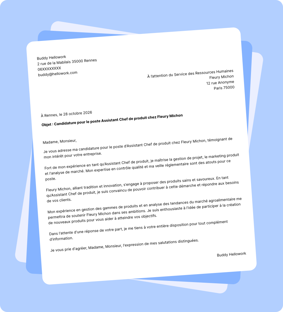 Exemple lettre de motivation Fleury Michon