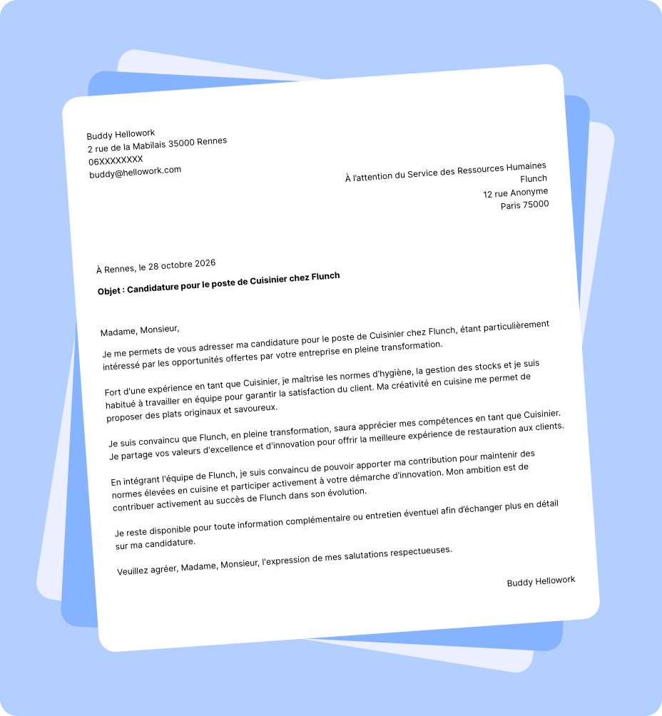 Exemple lettre de motivation Flunch