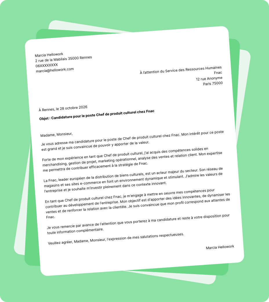 Exemple lettre de motivation Fnac