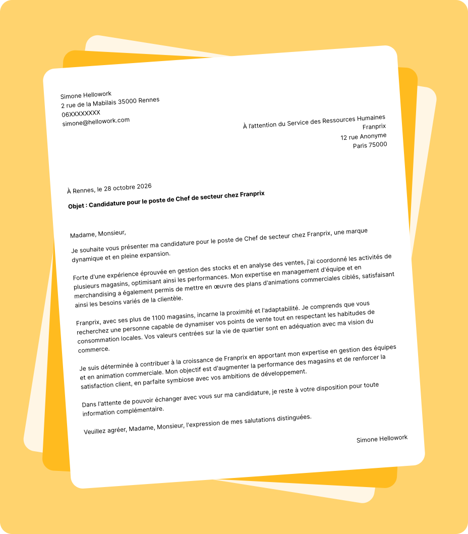 Exemple lettre de motivation Franprix