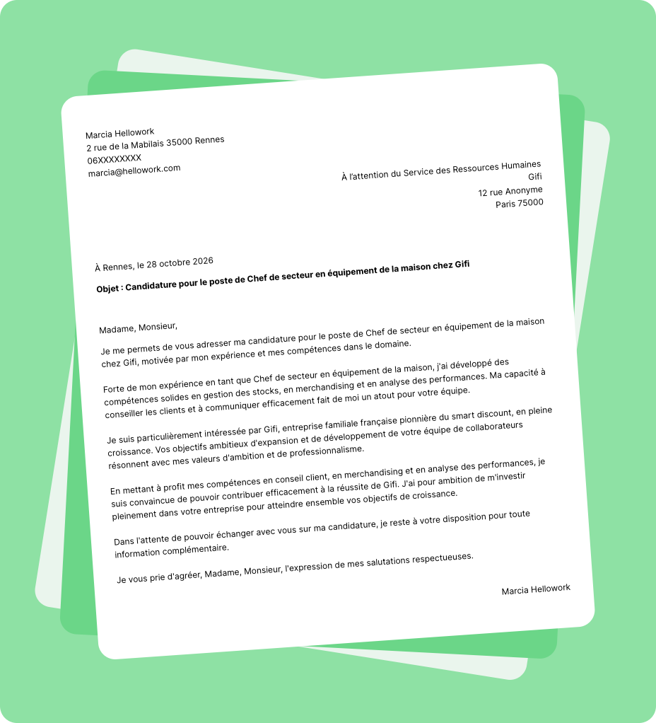 Exemple lettre de motivation Gifi
