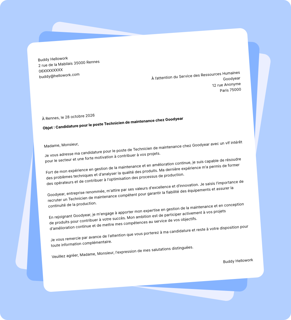 Exemple lettre de motivation Goodyear