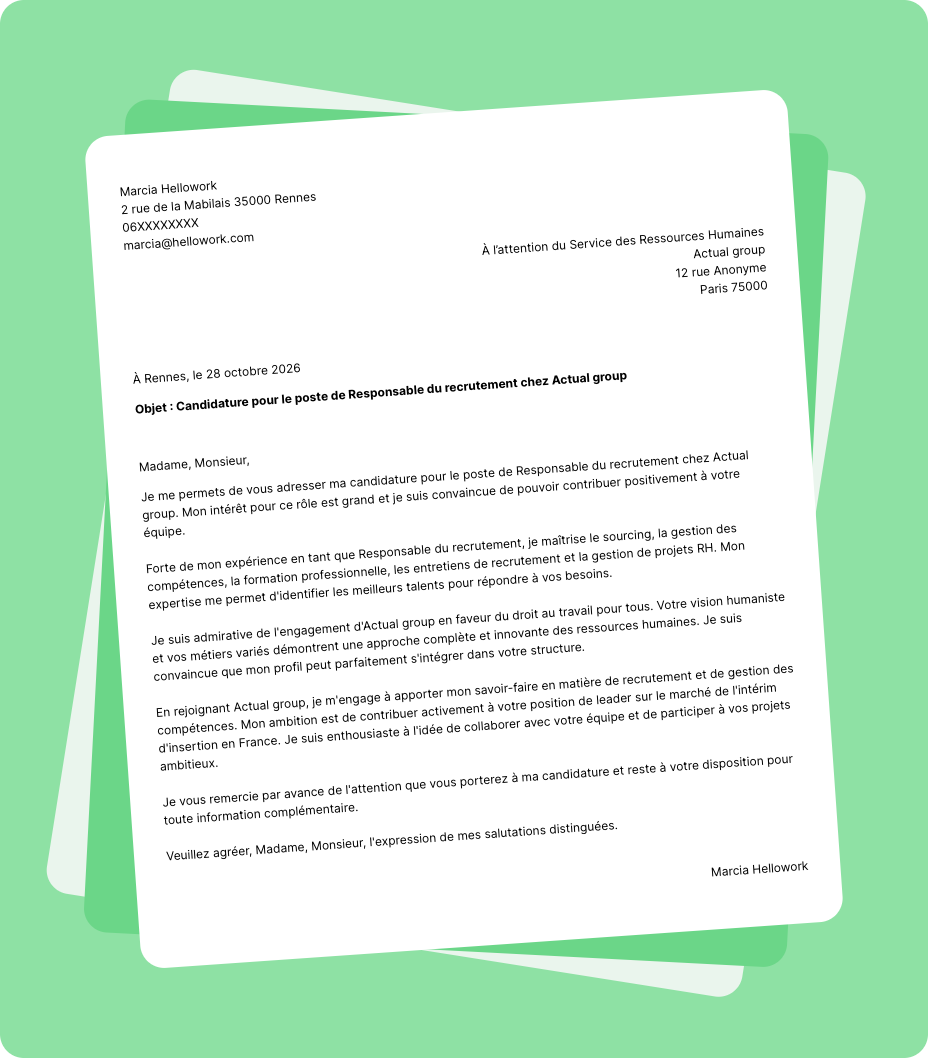Exemple lettre de motivation Actual group