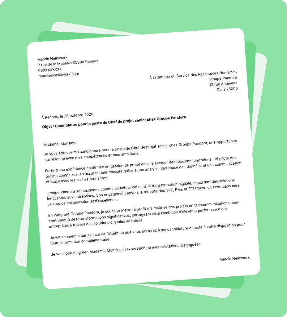 Exemple lettre de motivation Groupe Pandora
