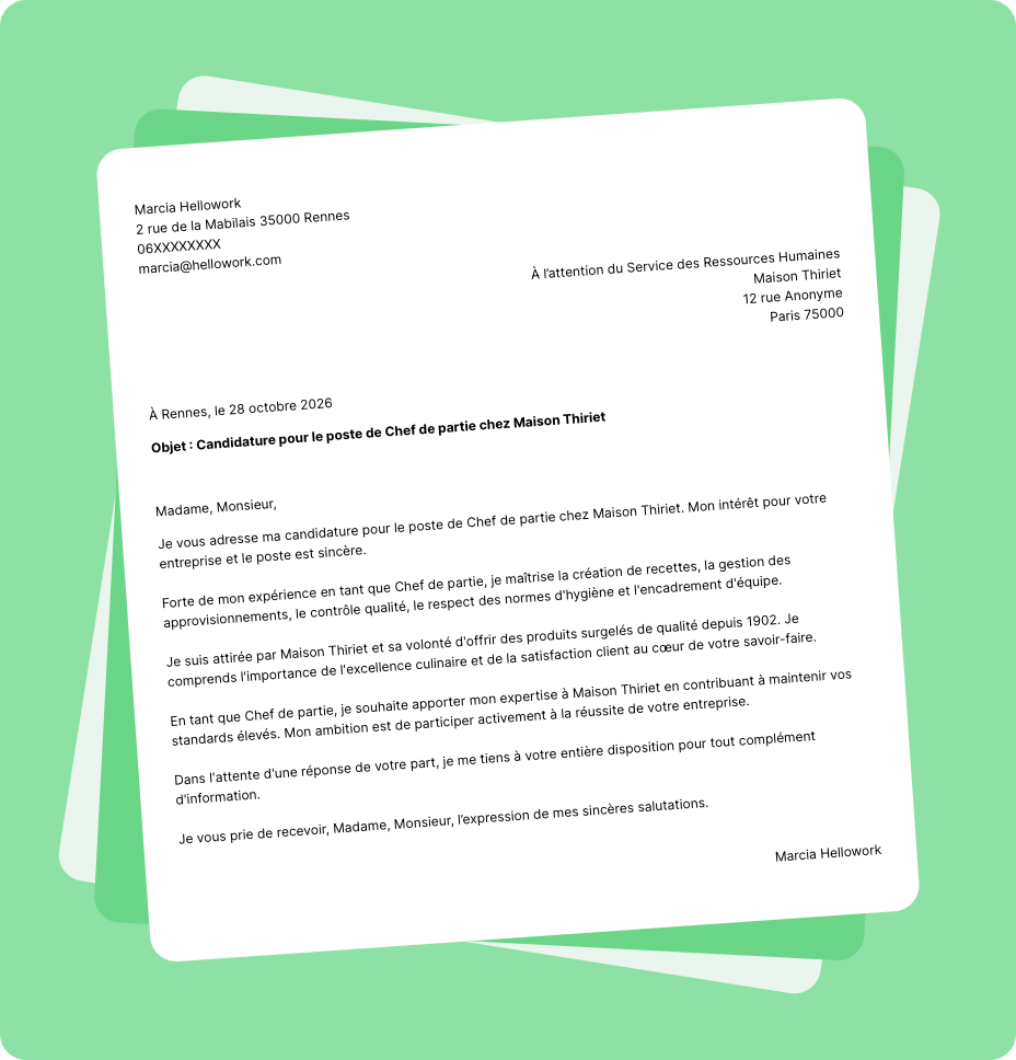 Exemple lettre de motivation Maison Thiriet