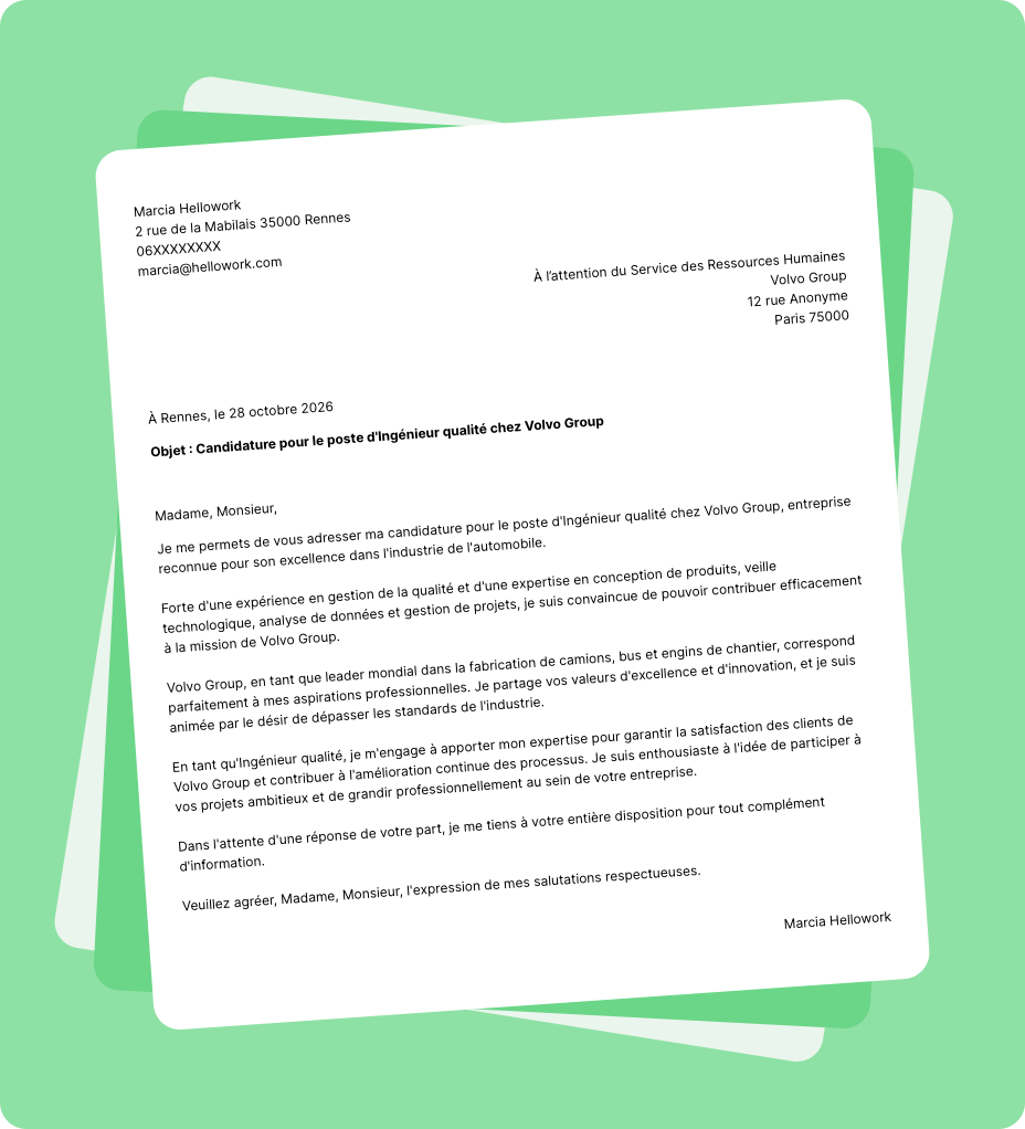 Exemple lettre de motivation Volvo Group