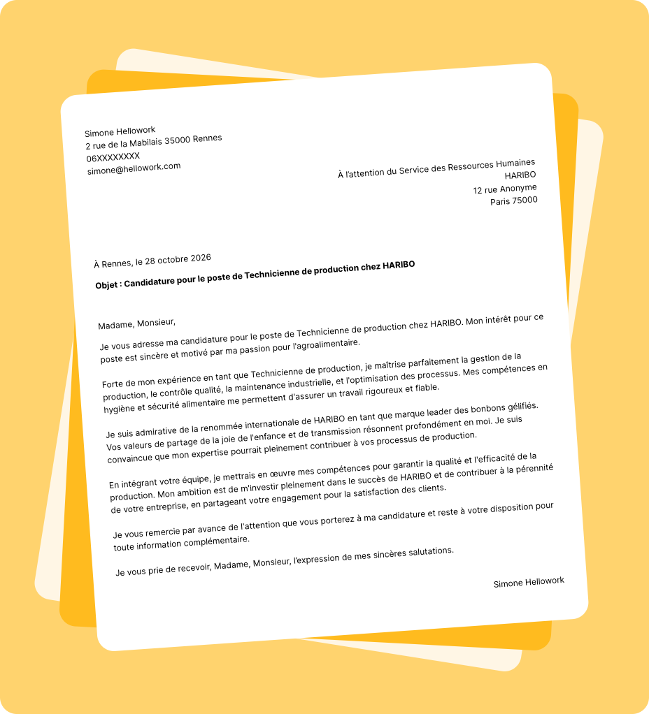 Exemple lettre de motivation HARIBO