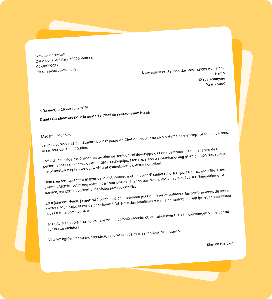 Exemple lettre de motivation Hema