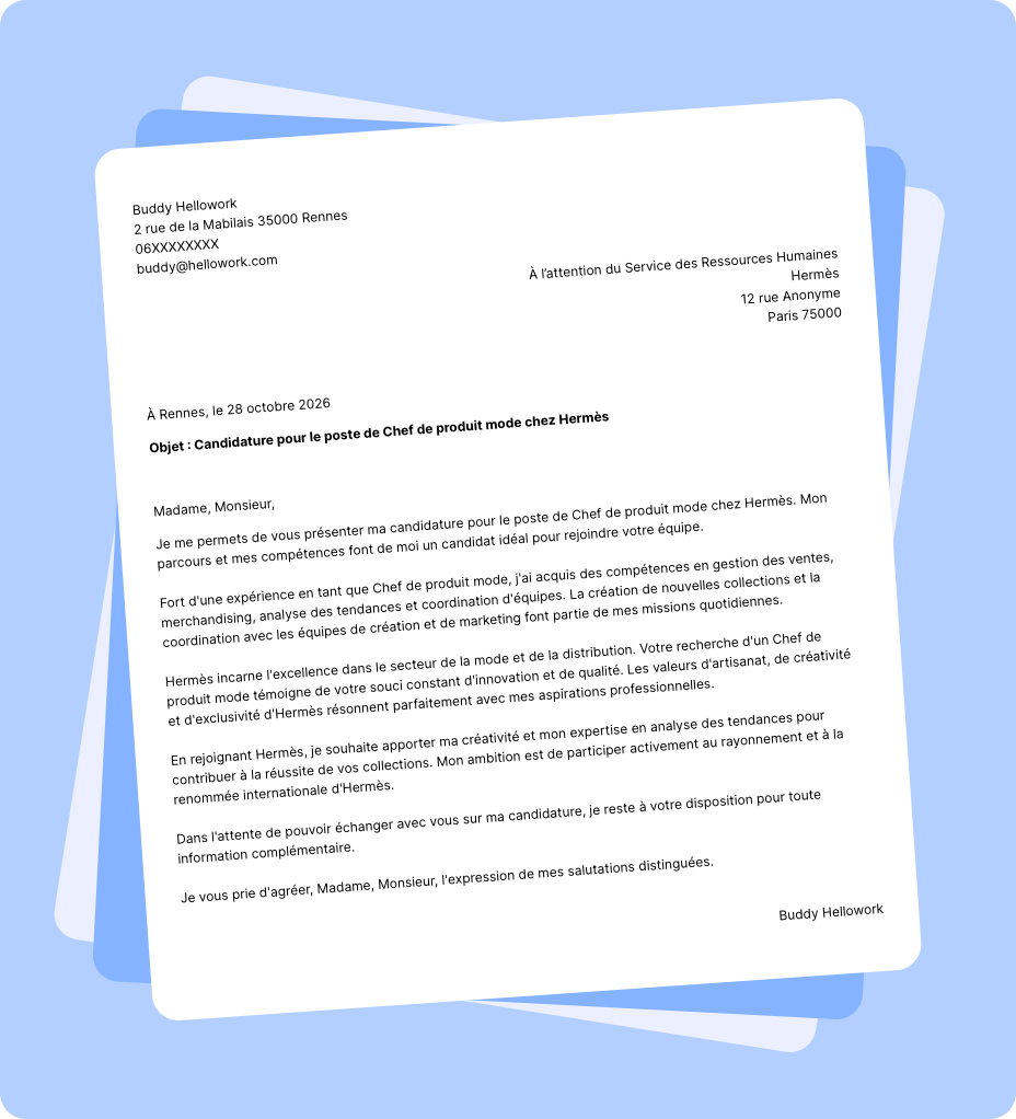 Exemple lettre de motivation Hermès