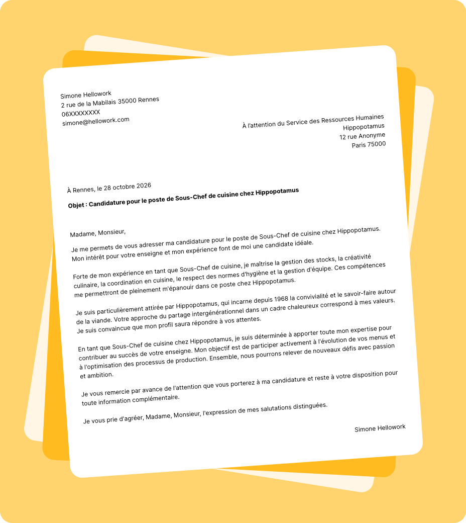 Exemple lettre de motivation Hippopotamus