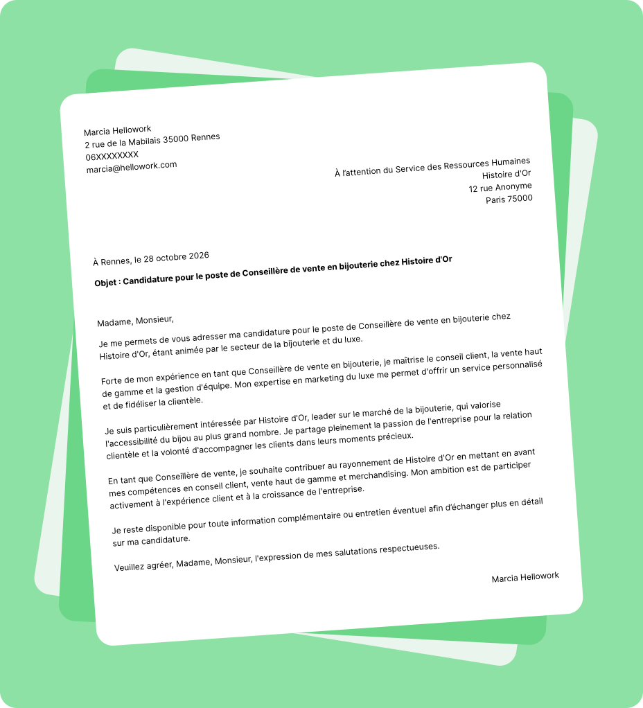 Exemple lettre de motivation Histoire d'Or
