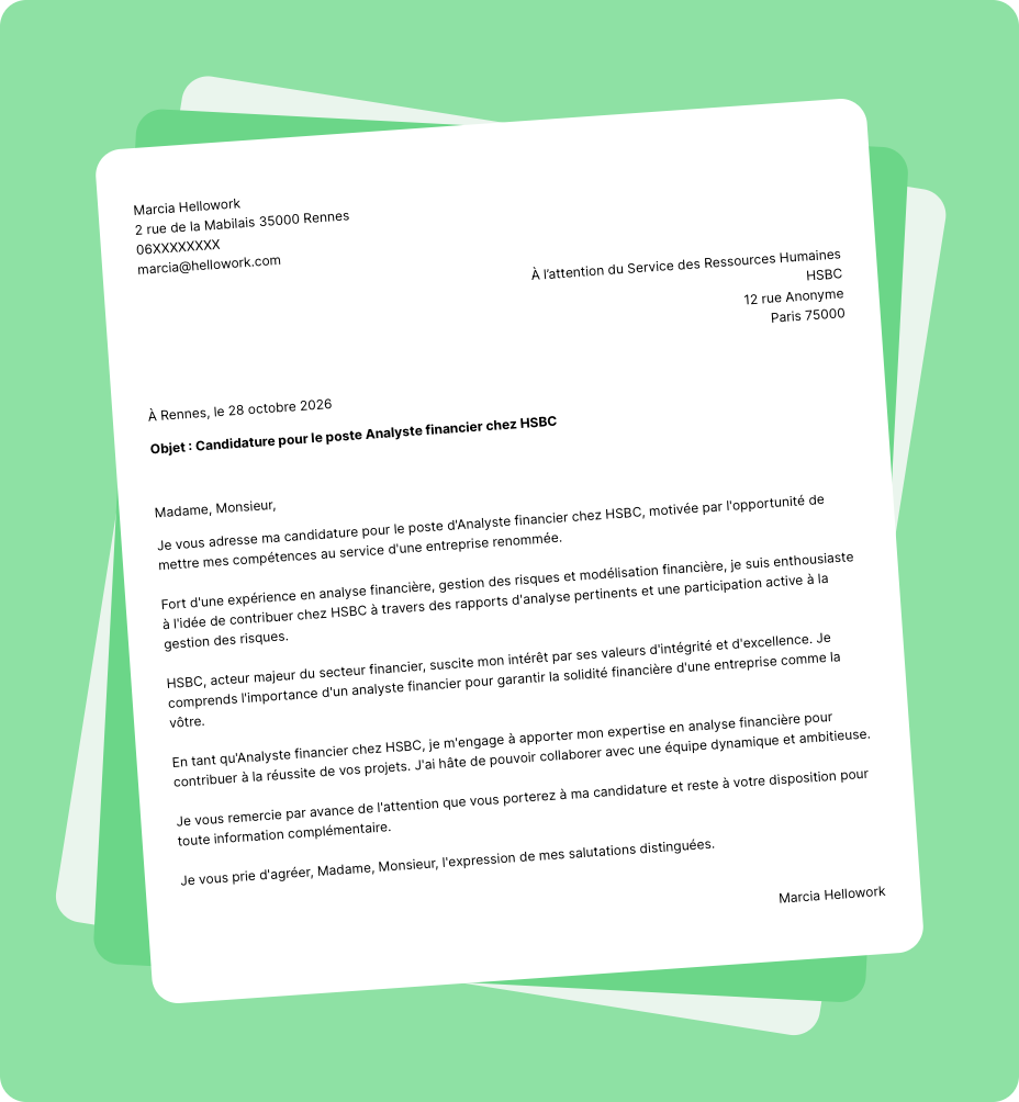 Exemple lettre de motivation HSBC