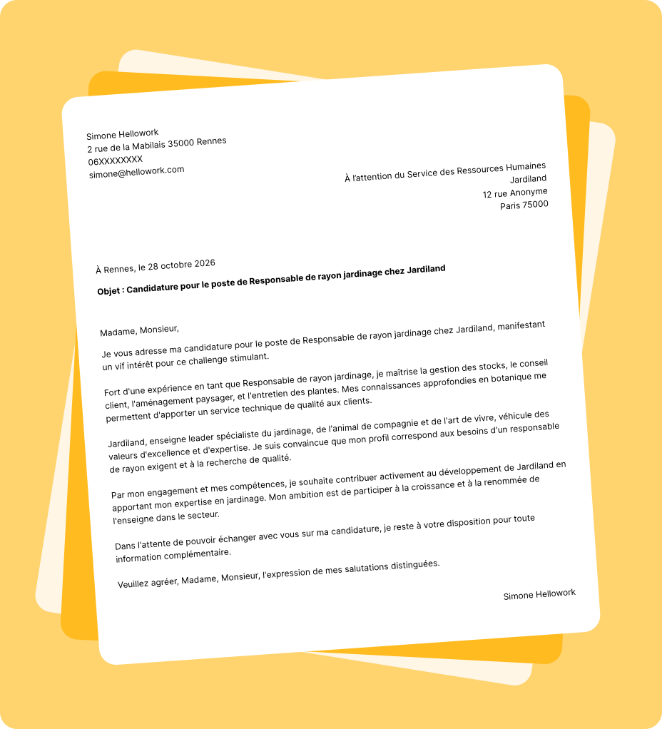 Exemple lettre de motivation Jardiland