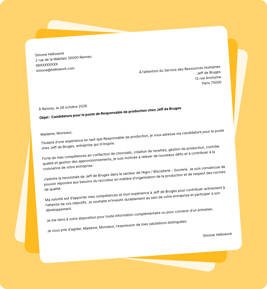 Exemple lettre de motivation Jeff de Bruges