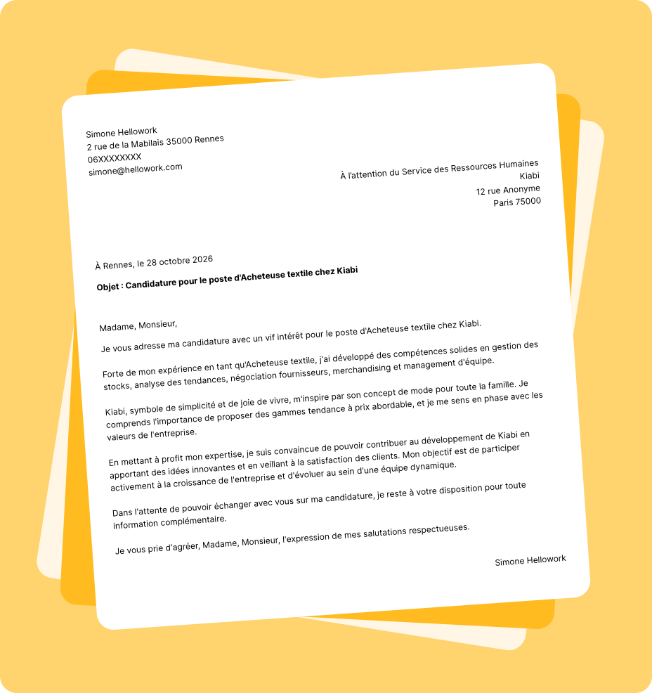 Exemple lettre de motivation Kiabi